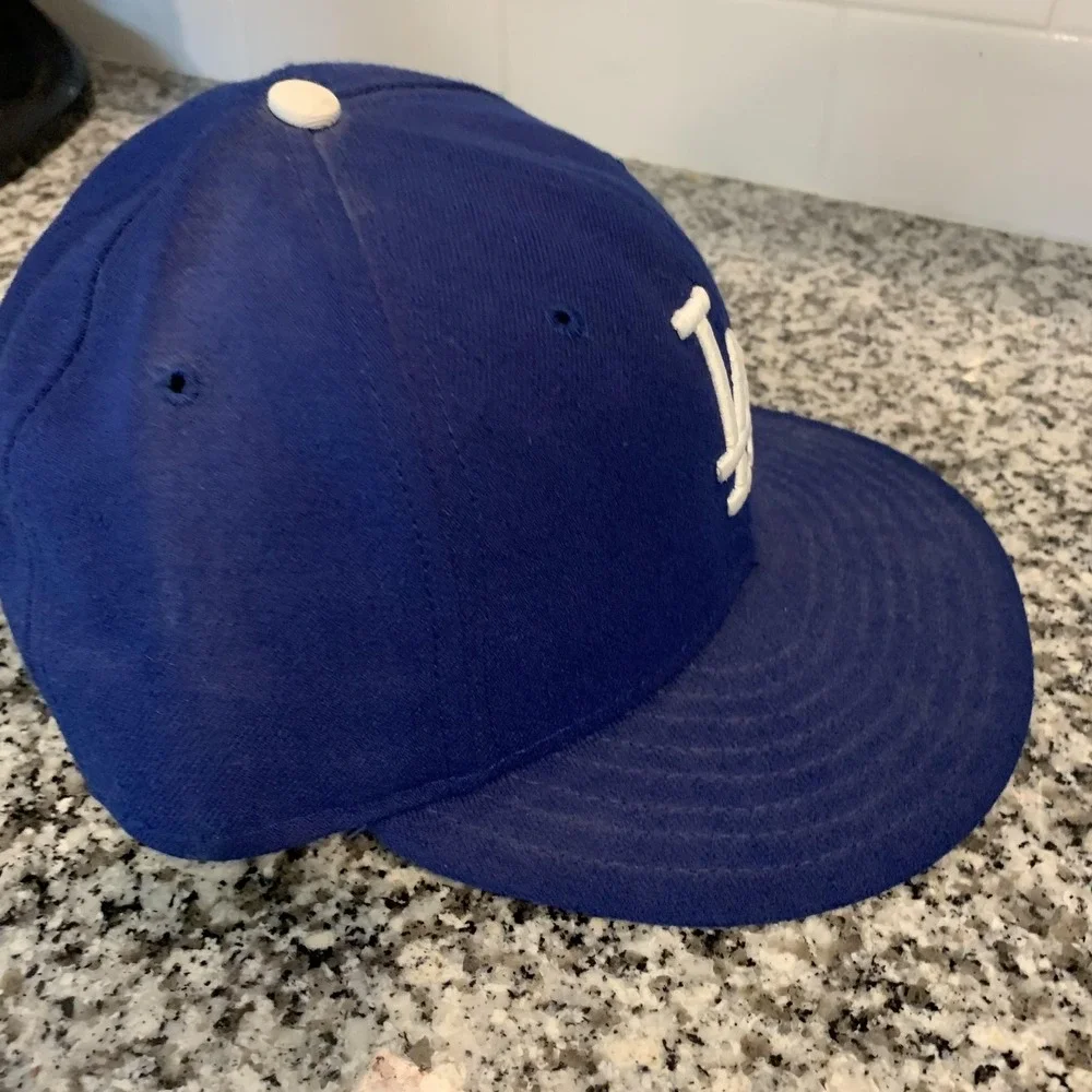 Vintage Los Angeles Dodgers Hat Cap Fitted Mens 6 7/8 Blue New Era 59FIFTY USA